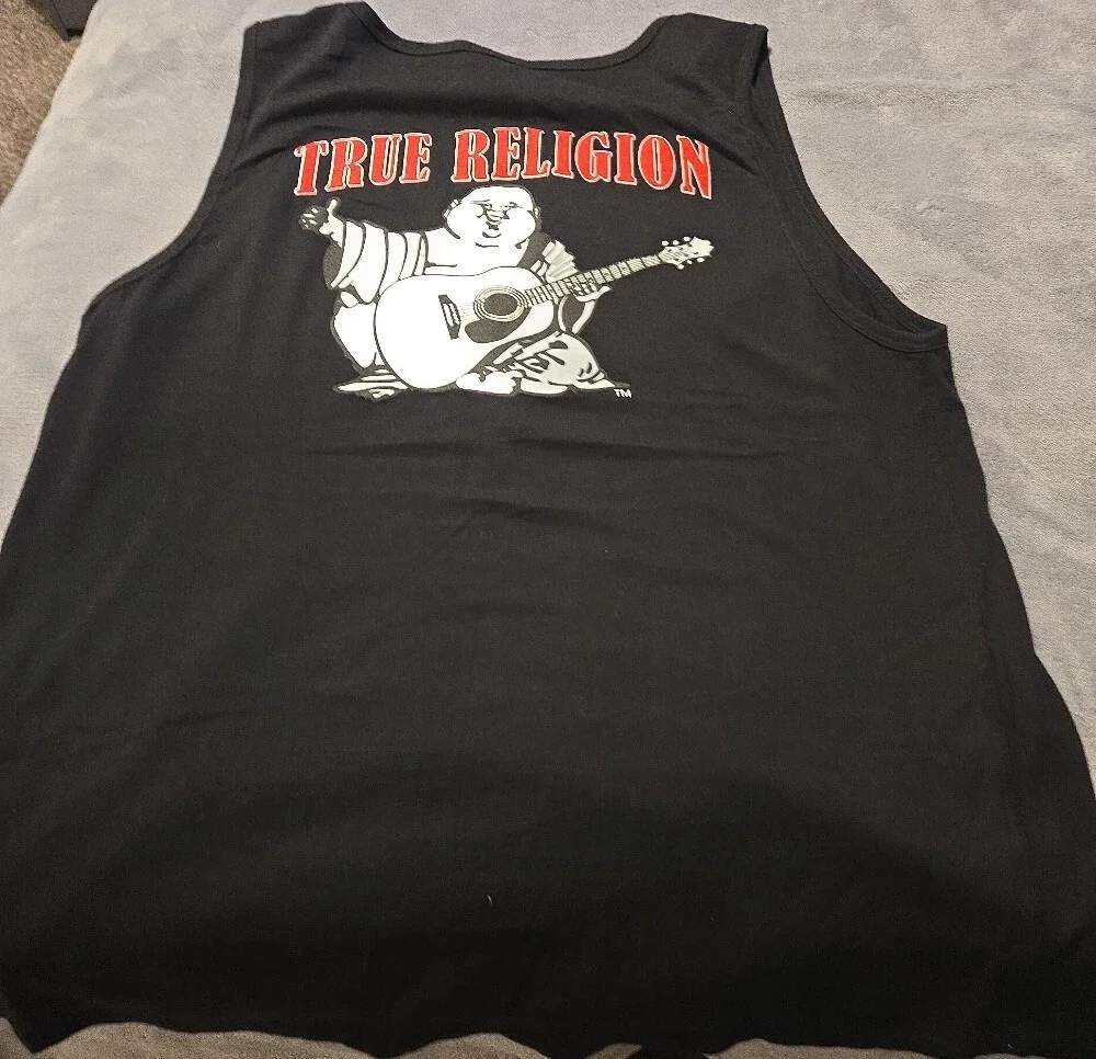 True Religion Black Tank with Red Horseshoe Logo